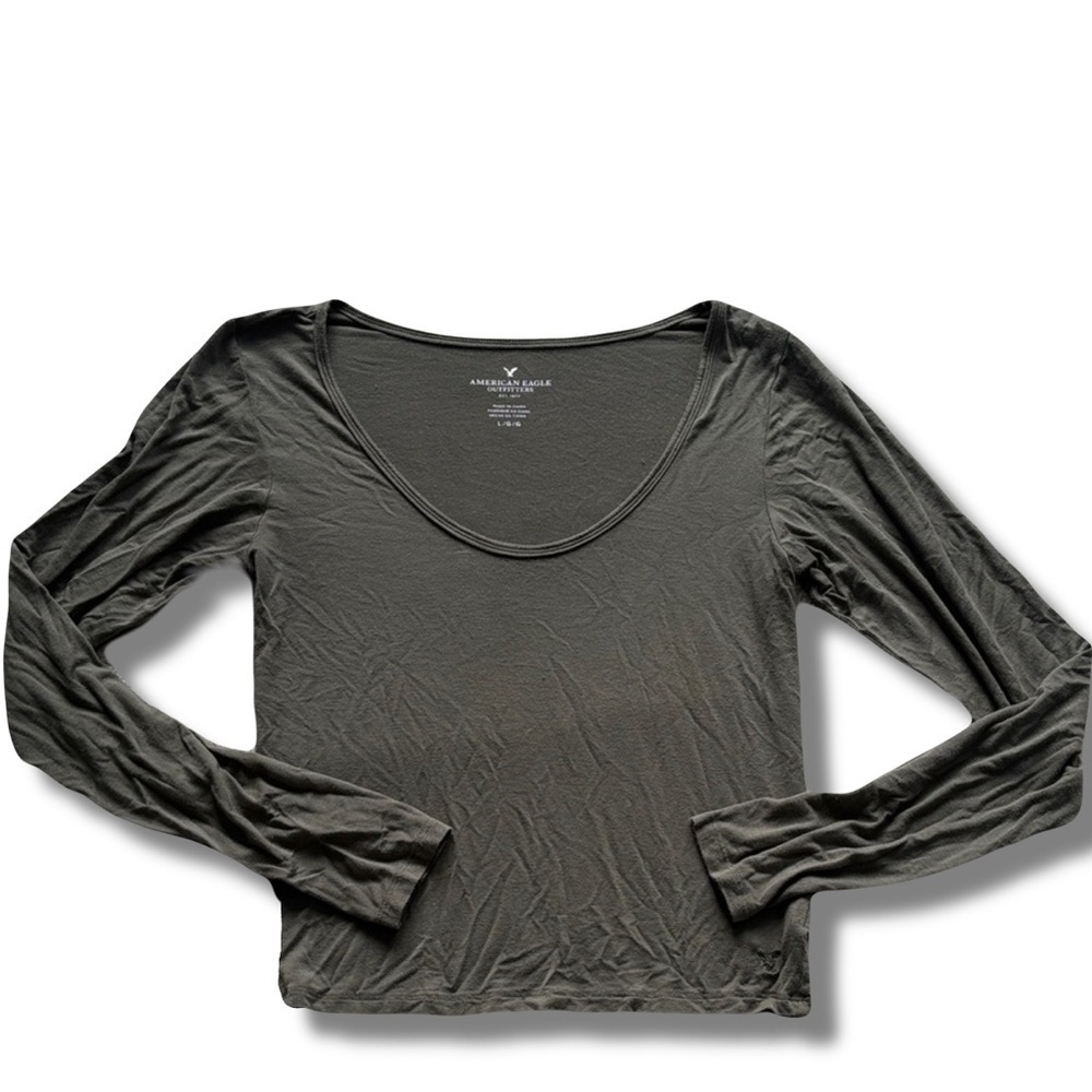 American Eagle Soft & Sexy Crop Top – Size L | Olive Green | Stretch |